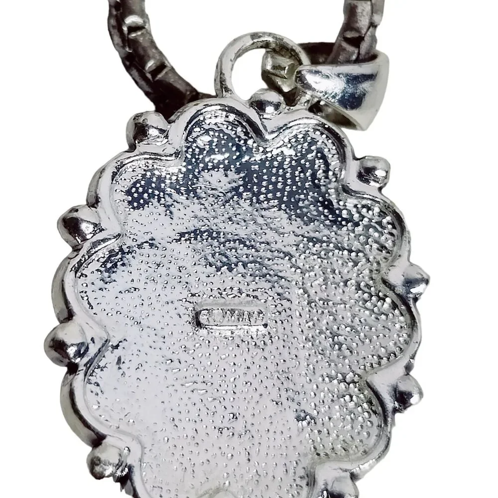 Roman Fashion Jewelry Silver Tone 18in Necklace with Pink Gemstone Pendant Vtg‎